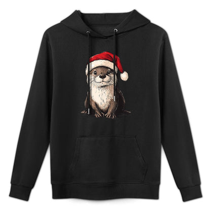 Funny Otter Santa Hat Xmas Otter Lovers Christmas Pajama Shape Retention Hoodie