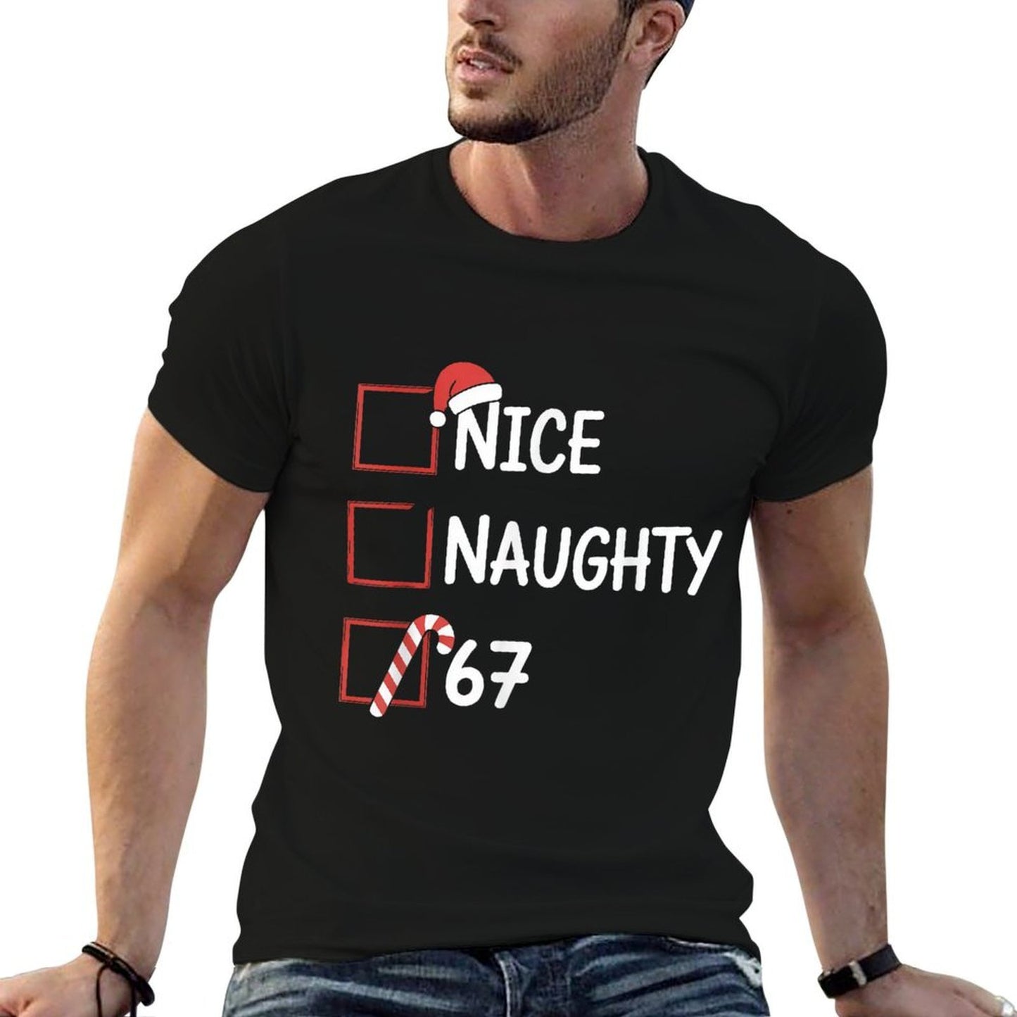 Christmas Nice Naughty 67 Brainrot Funny 6-7 Meme Slang  Lightweight T-Shirt