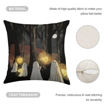 Ghost Parade Linen Throw Pillow Cover