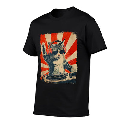 Funny DJ Cat Disco Sound Tech Headphone Music T-Shirt