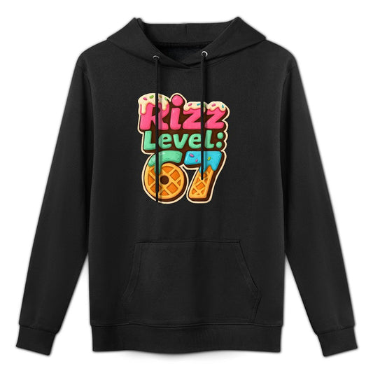 Funny Rizz Level 67 Ice Cream Gamer Style Graphic Colorfast Hoodie