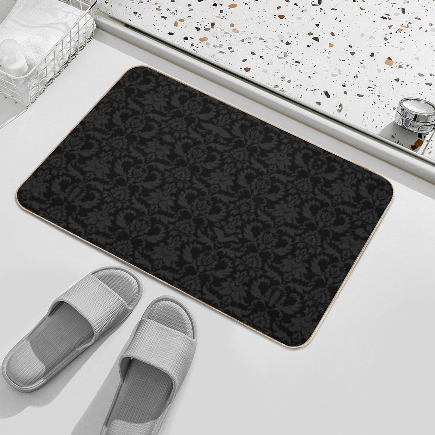 Victorian Gothic Pattern (Black) Bath Mat