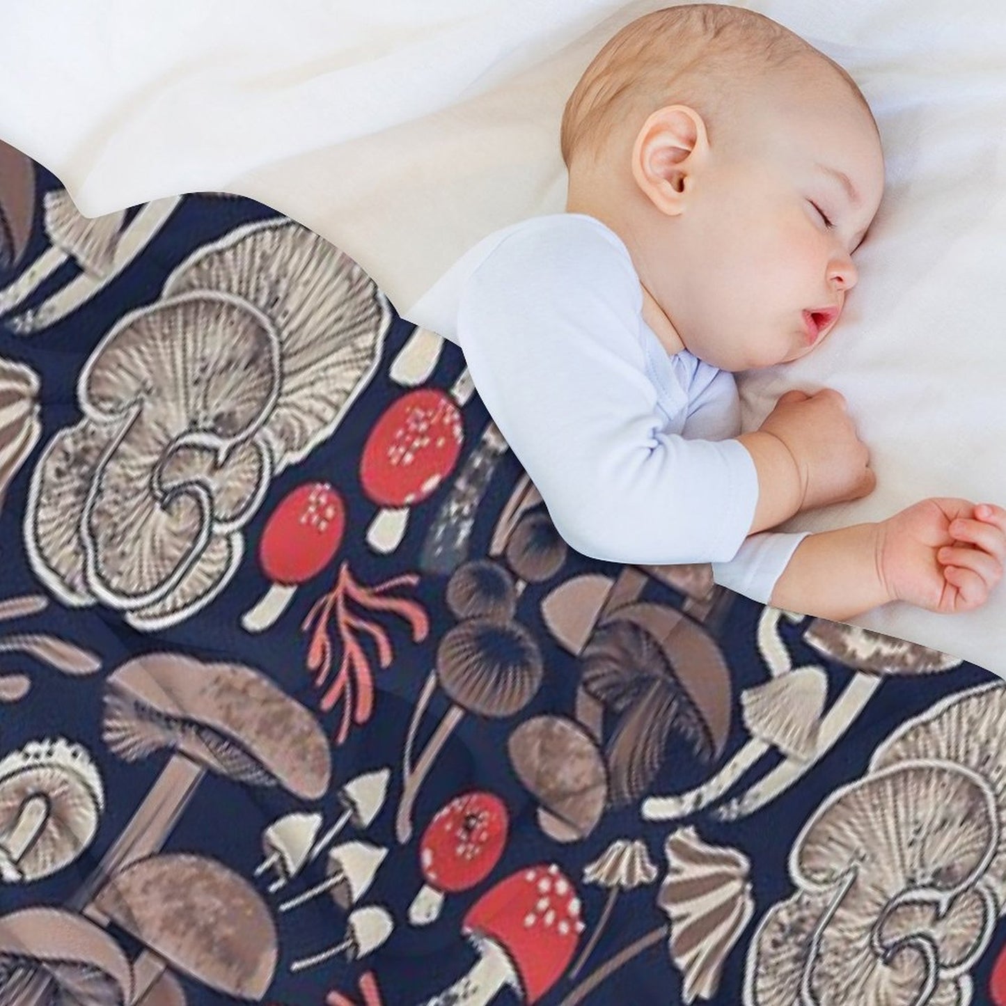 Mystical Fungi  Midnight Blue Background Brown Red And Coral Wild Mushrooms Throw Blanket