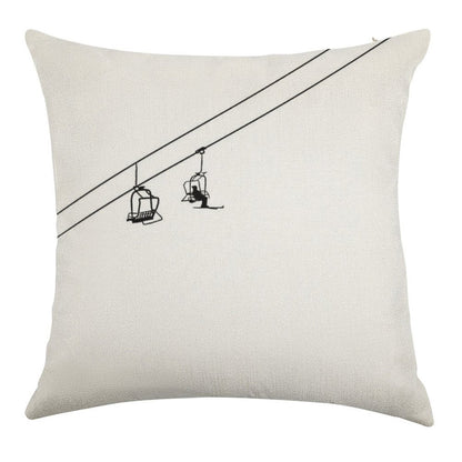 Ski Lift Black And White Linen Throw Pillow Cover