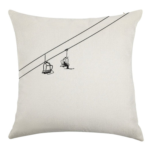 Ski Lift Black And White Linen Throw Pillow Cover