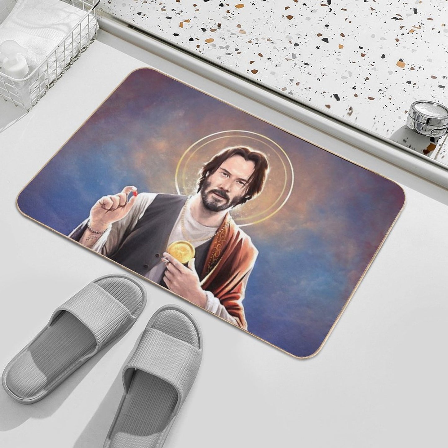 Keanu Reeves, Saint Keanu of Reeves, Keanu Reeves Original Religious Painting Bath Mat