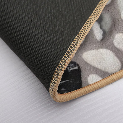 Beach Stone Pattern with Black And White Marble Pebbles And Grey Wet Sand Bath Mat