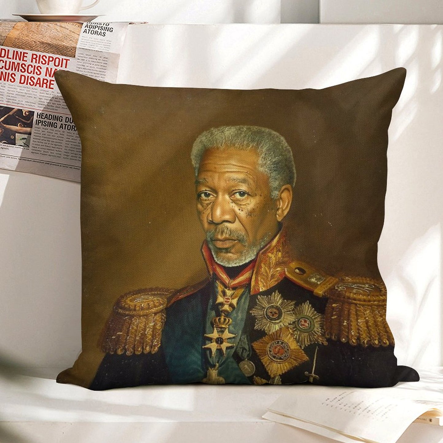 Morgan Freeman - Replaceface Linen Throw Pillow Cover