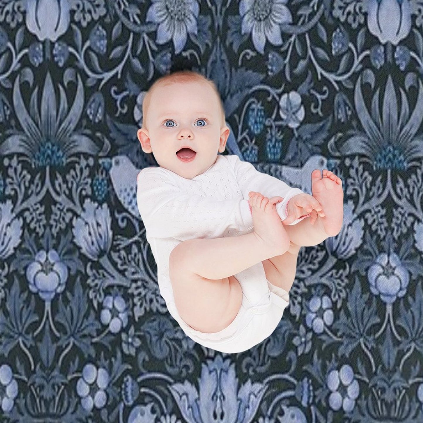 William Morris - Strawberry Thief, Blue Throw Blanket