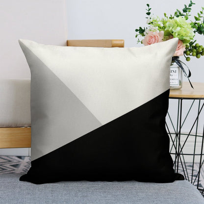 Monochromatic Black White Gray Color Block Linen Throw Pillow Cover