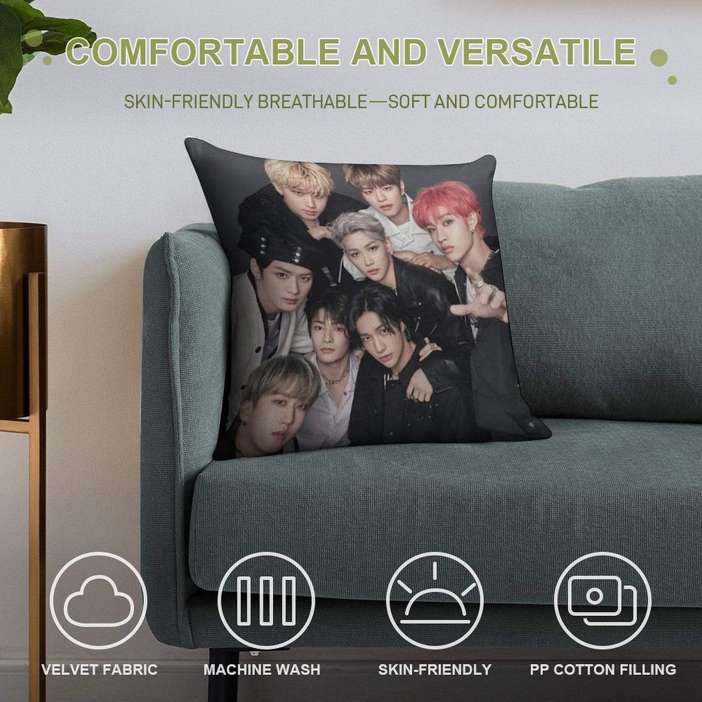 Stray Kids Soft Reinforced Edging Throw Pillow