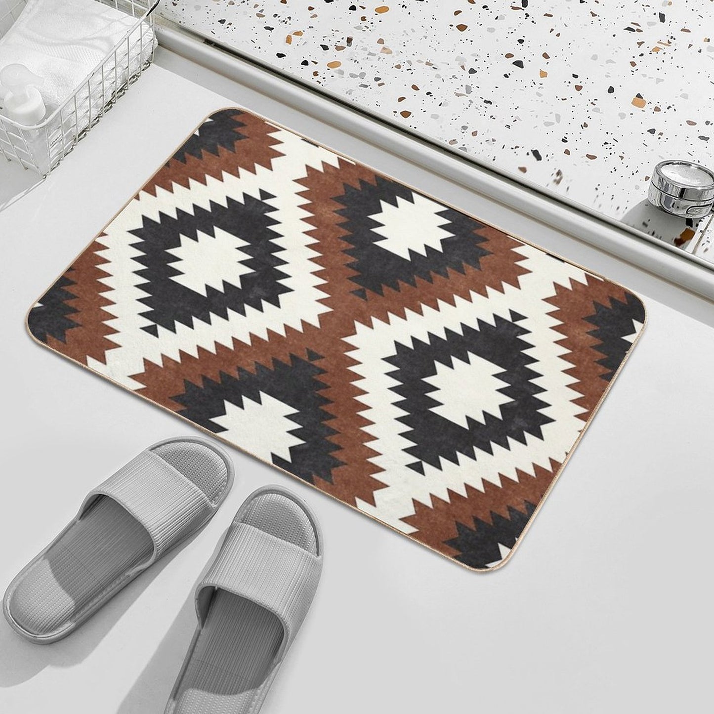 Aztec Neutrals - Inkwell & Brandywine Bath Mat