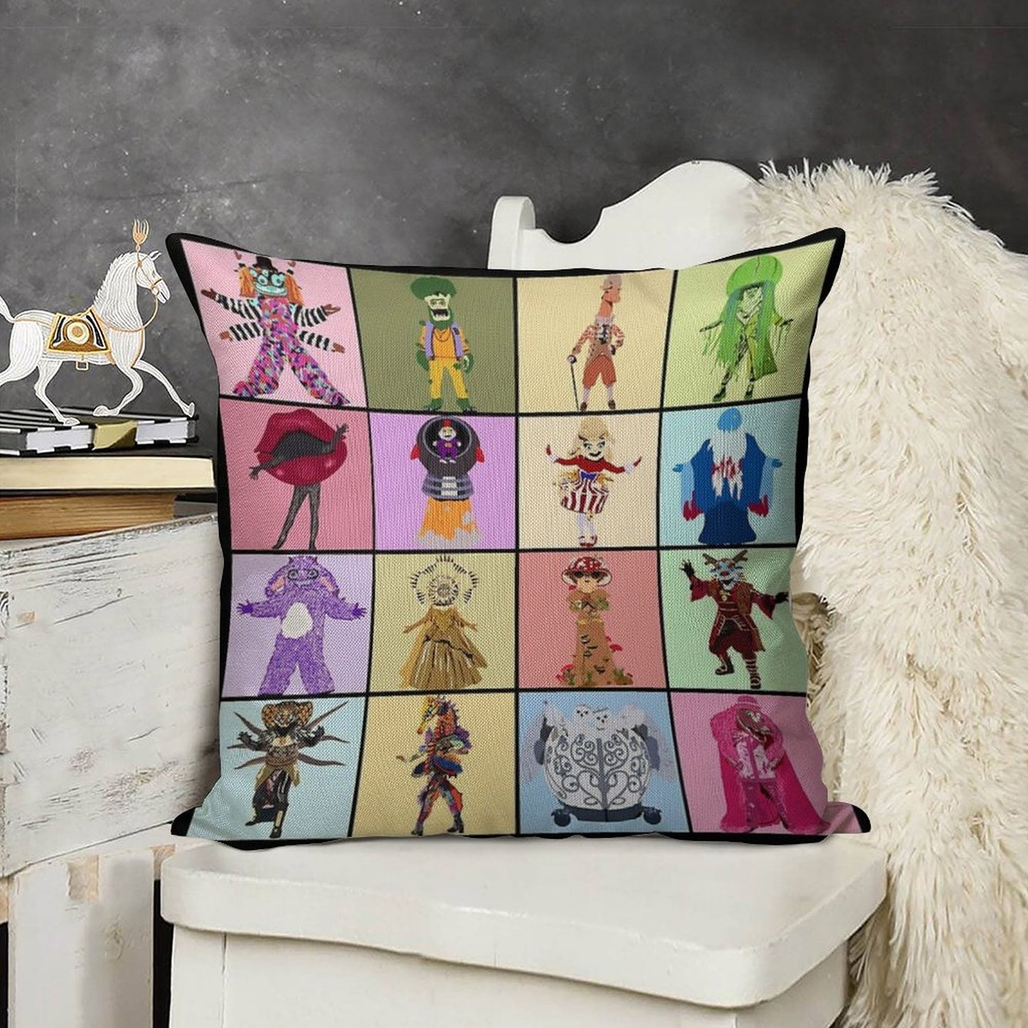 Masked Singer Season 4 - Hand Drawn Linen Throw Pillow Cover