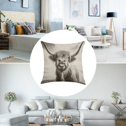 Cheeky Highland Cow Linen Throw Pillow Cover