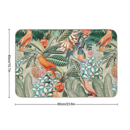 Vintage Orange Tropical Bird Jungle Botanical Garden Nightgarden Bath Mat