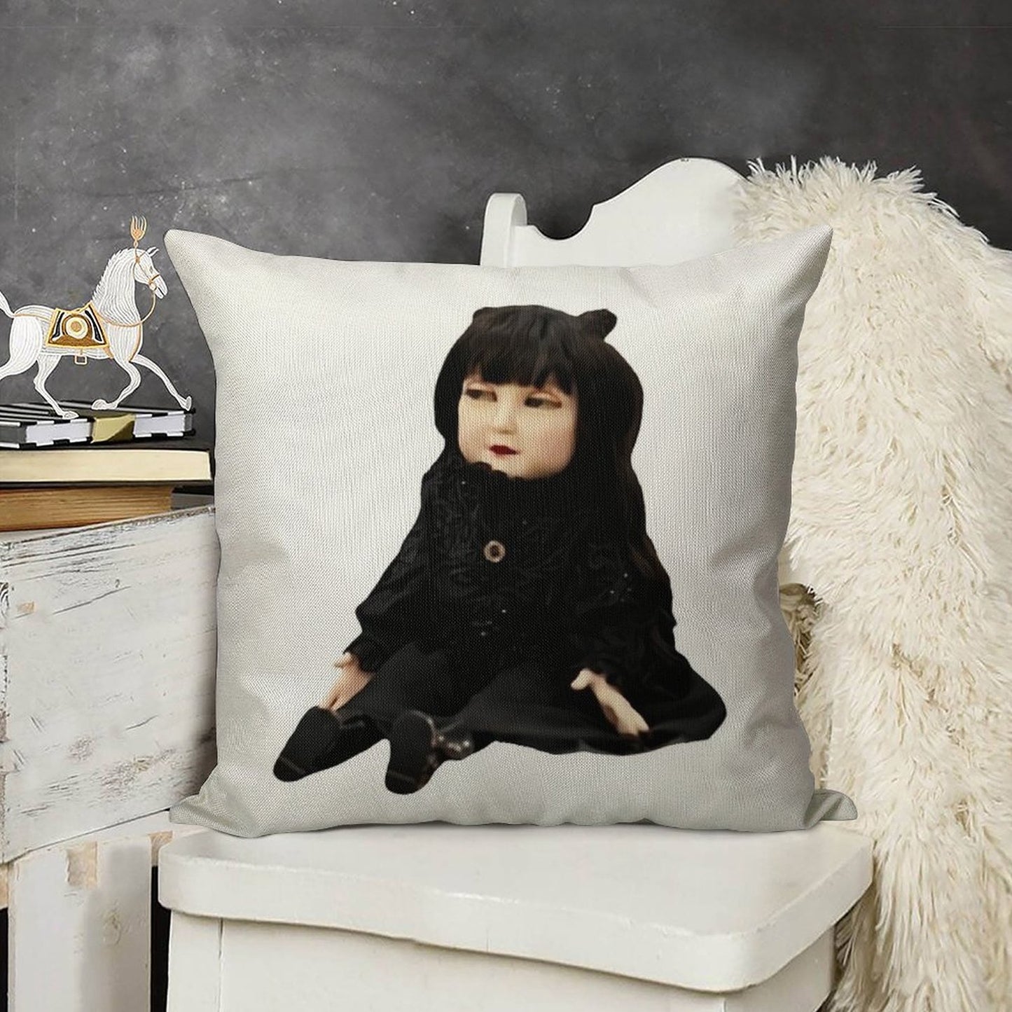 Nadja Doll Linen Throw Pillow Cover