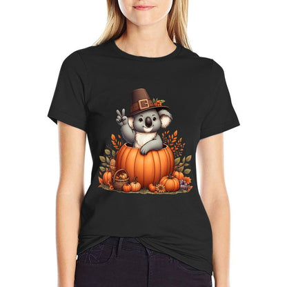 Autumn Pumpkin Fall Koala Thanksgiving Womens Mens Kids  Fade-proof Color T-Shirt