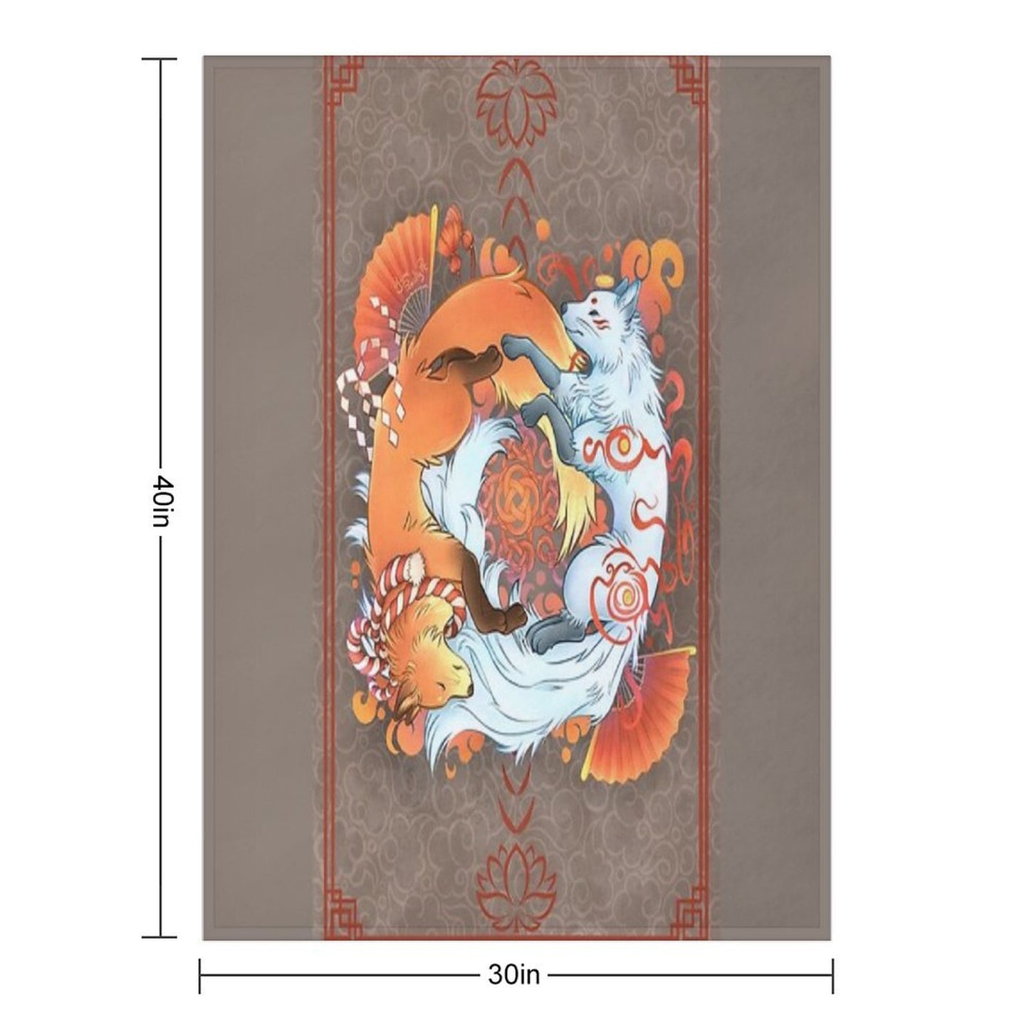 Kitsune Inari Fox Yin Yang Throw Blanket