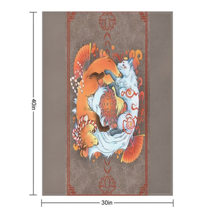 Kitsune Inari Fox Yin Yang Throw Blanket