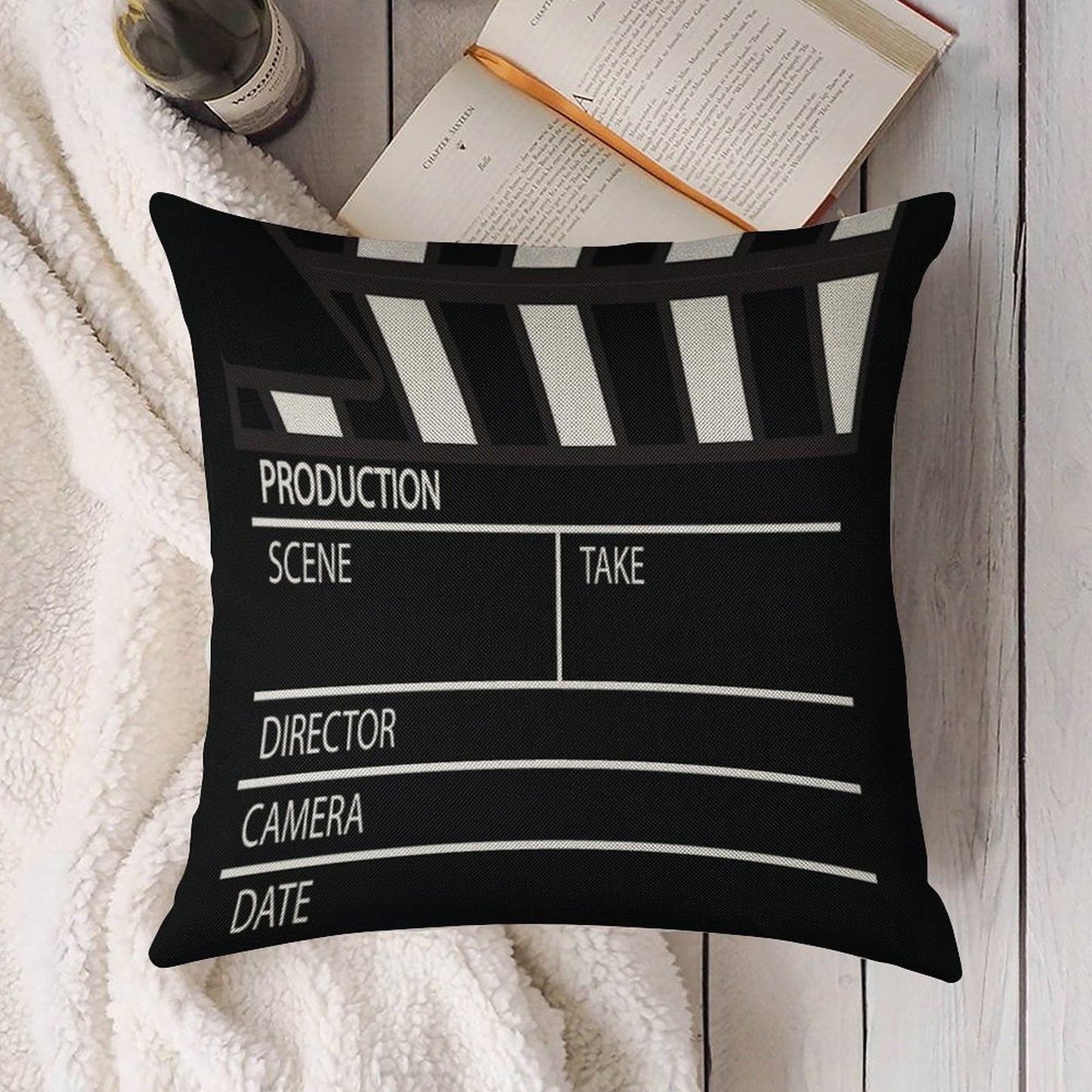 Clapper Board Linen Throw Pillow Cover