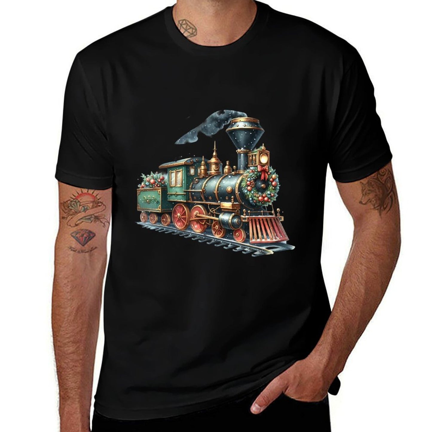 Christmas Steam Train Locomotive Matching Family Pajamas  Moisture-wicking T-Shirt