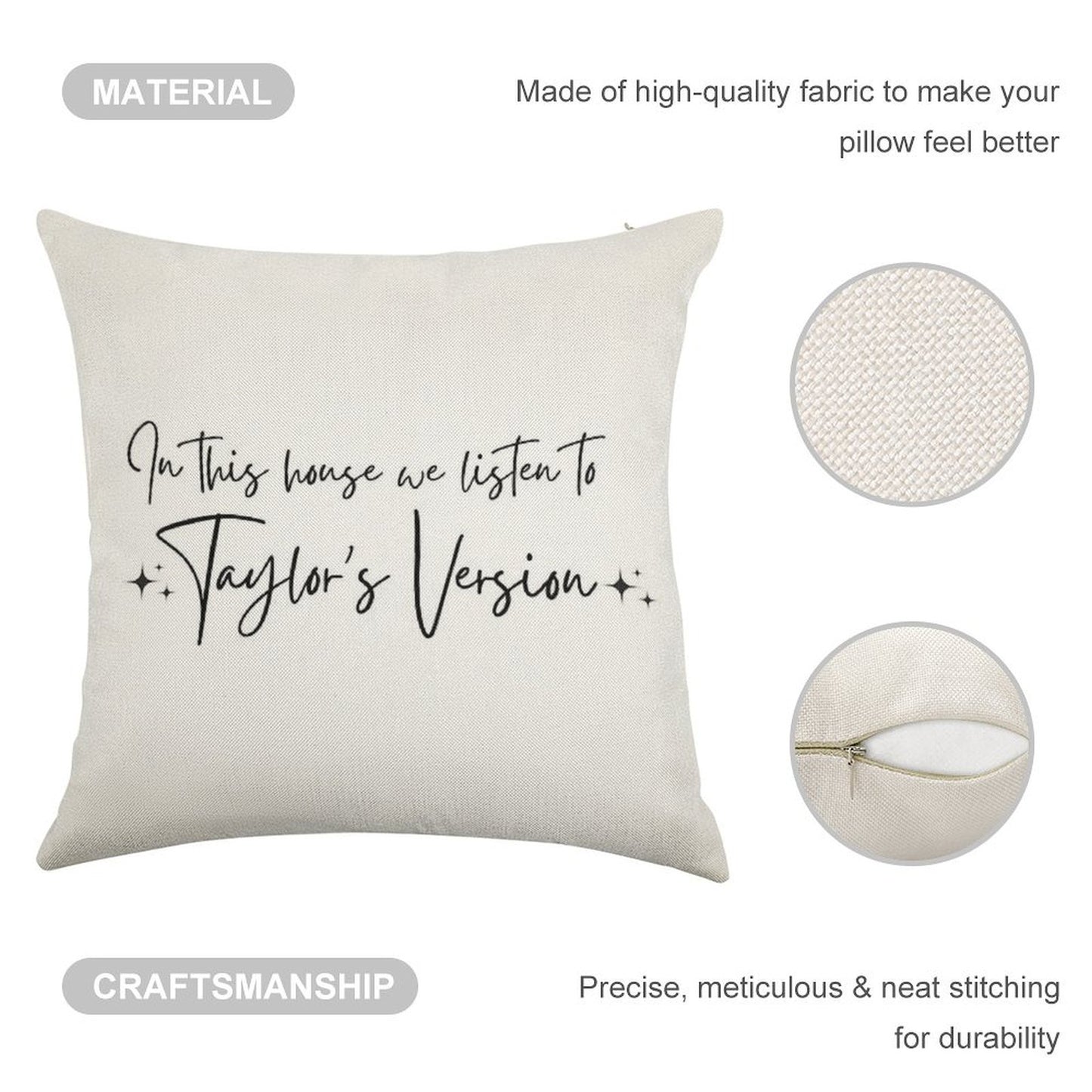 In This House We Listen to Taylor's Version Linen Throw Pillow Cover