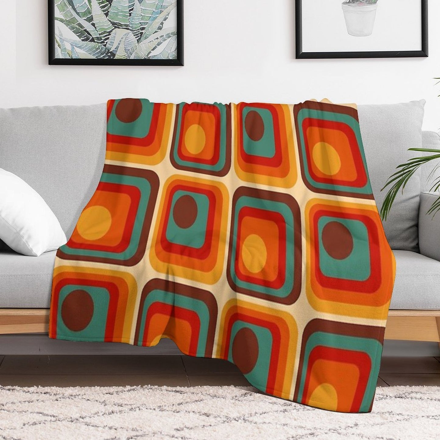 Retro Geometric Gradient Square And Circle Pattern 221 Throw Blanket