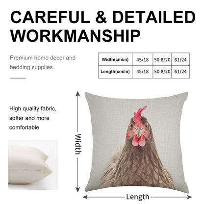 Chicken - Colorful Linen Throw Pillow Cover