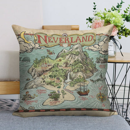 Neverland Map Linen Throw Pillow Cover