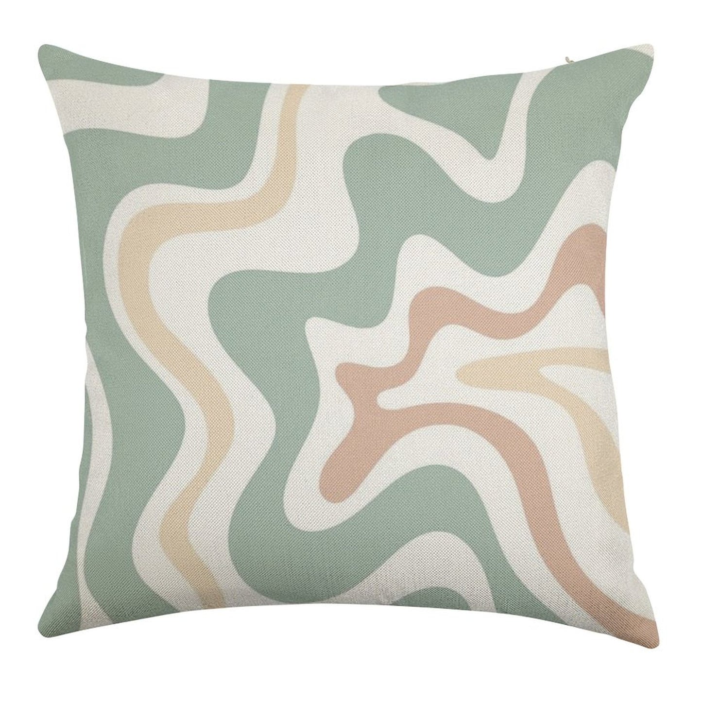 Liquid Swirl Retro Abstract in Light Sage Celadon Green, Light Blush, Cream, And White Linen Throw Pillow Cover