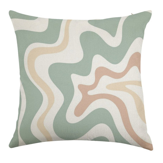Liquid Swirl Retro Abstract in Light Sage Celadon Green, Light Blush, Cream, And White Linen Throw Pillow Cover