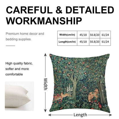 GREENERY, FOREST ANIMALS Fox And Hares Blue Green Floral Tapestry Linen Throw Pillow Cover