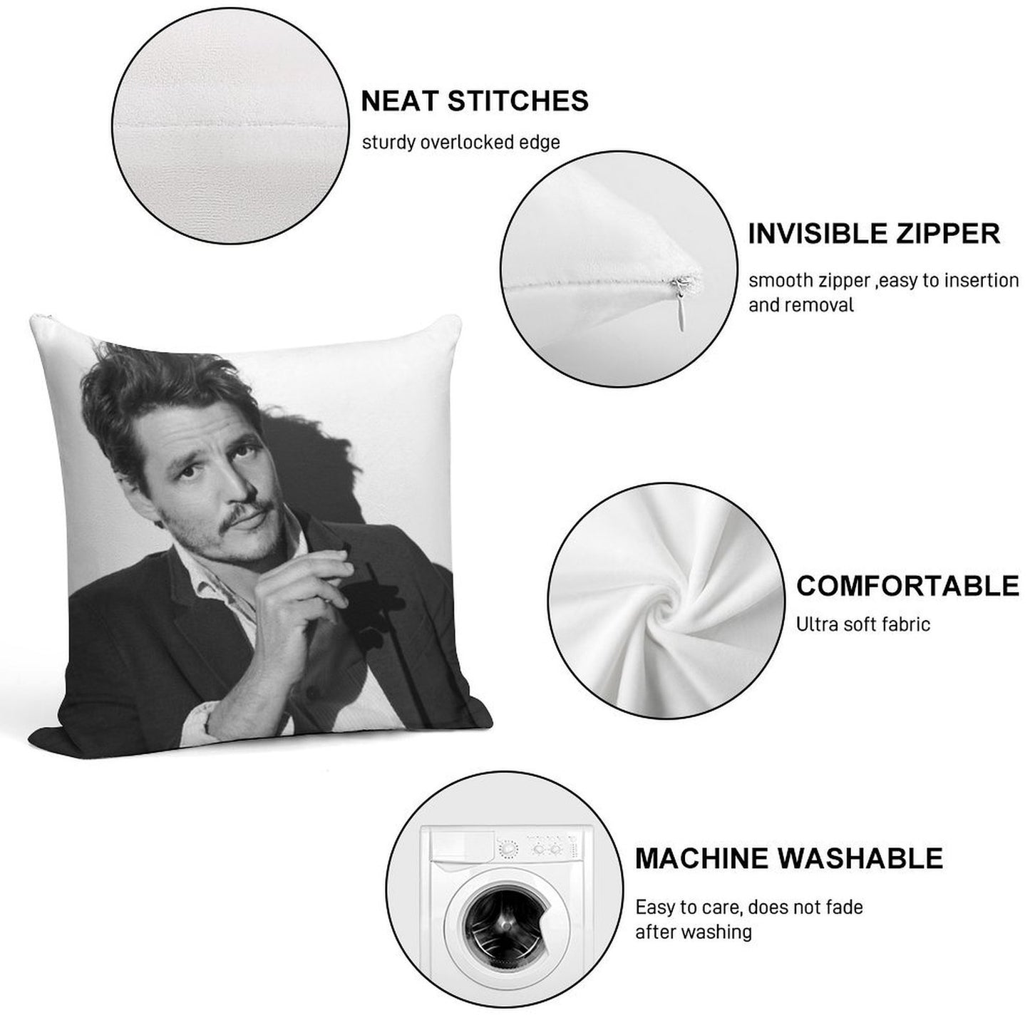 Pedro Pascal Soft Skin-Friendly Throw Pillow