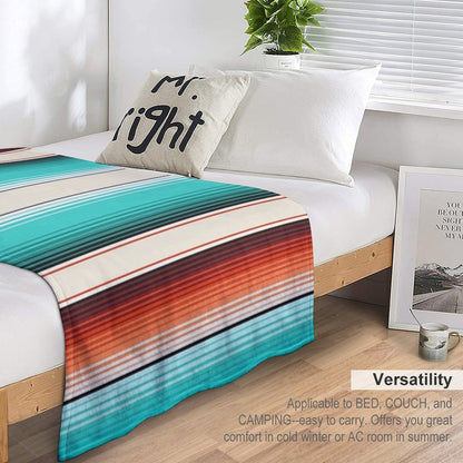 Navajo White, Turquoise And Burnt Orange Southwest Serape Blanket Stripes Throw Blanket