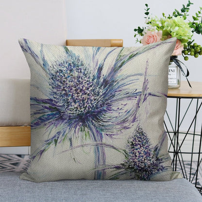 Wild Thistle Linen Throw Pillow Cover