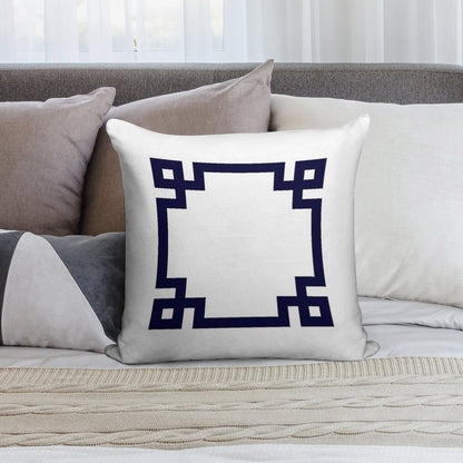 Navy Blue Greek Key Square On White Soft Reinforced Edging Throw Pillow