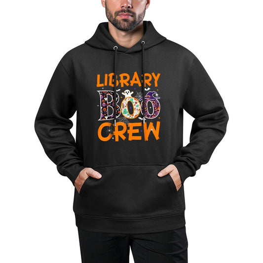 Library Boo Crew Book Lovers Funny Halloween Library Ghost Cotton-Polyester Blend Hoodie