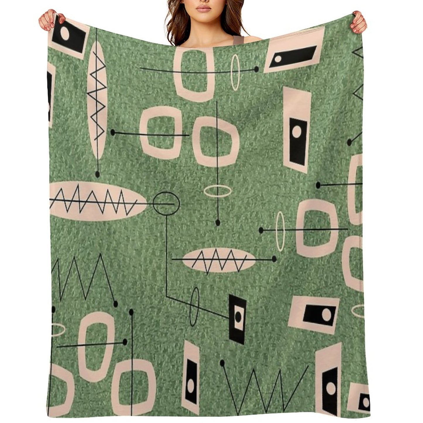 Mid-Century Modern Green Abstract Throw Blanket