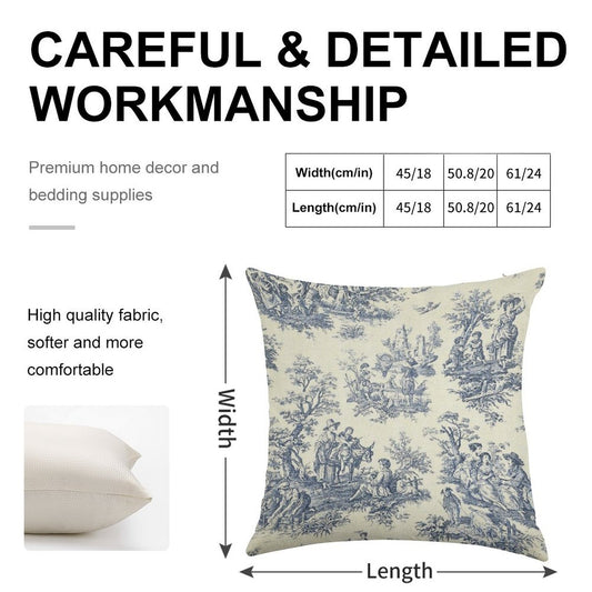 Powder Blue French Toile Picnic Designs Linen Throw Pillow Cover