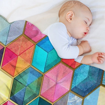 Crystal Bohemian Honeycomb Cubes - Colorful Hexagon Pattern Throw Blanket