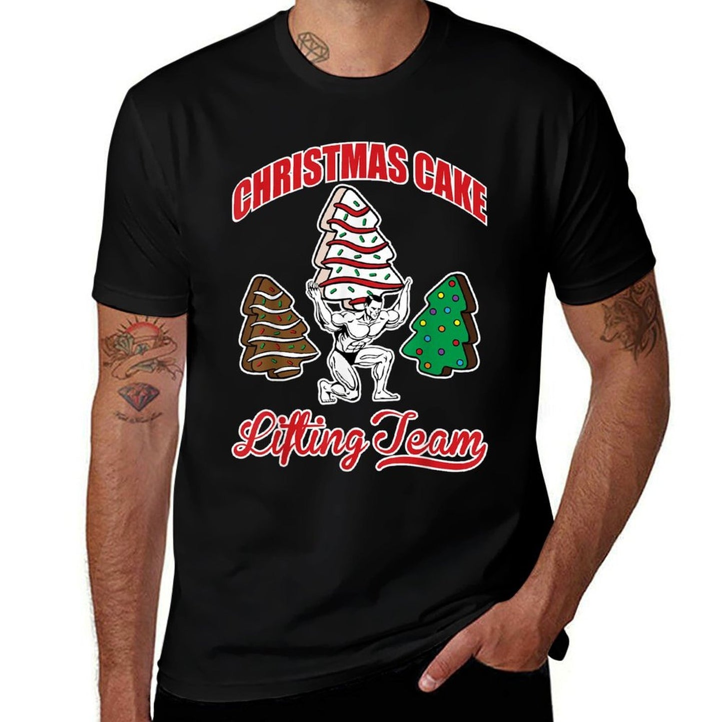 Christmas Cake Lifting Team Funny Gym Fitness Weightlifting Comfortable T-Shirt