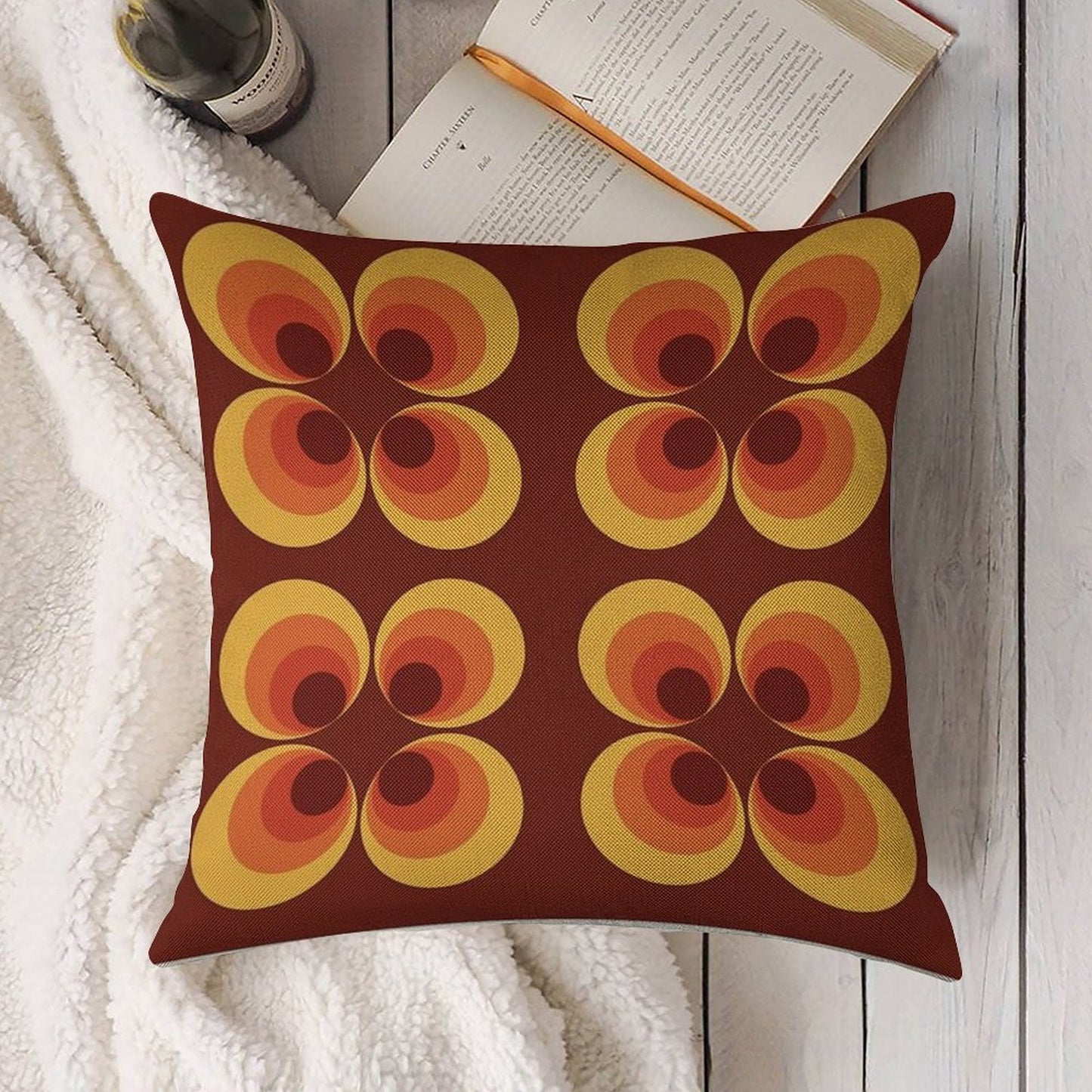 70s Graphic Linen Throw Pillow Cover