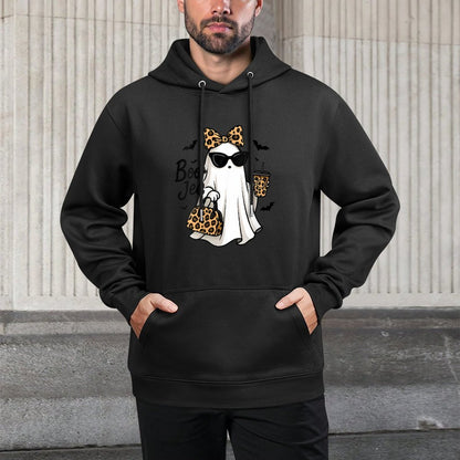 Womens Boo JEE Ghost with Coffee Coquette Bow Halloween Women Girl Colorfast Hoodie