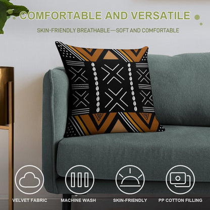 African Mud Cloth Bogolan Design Soft Gift Ready Throw Pillow