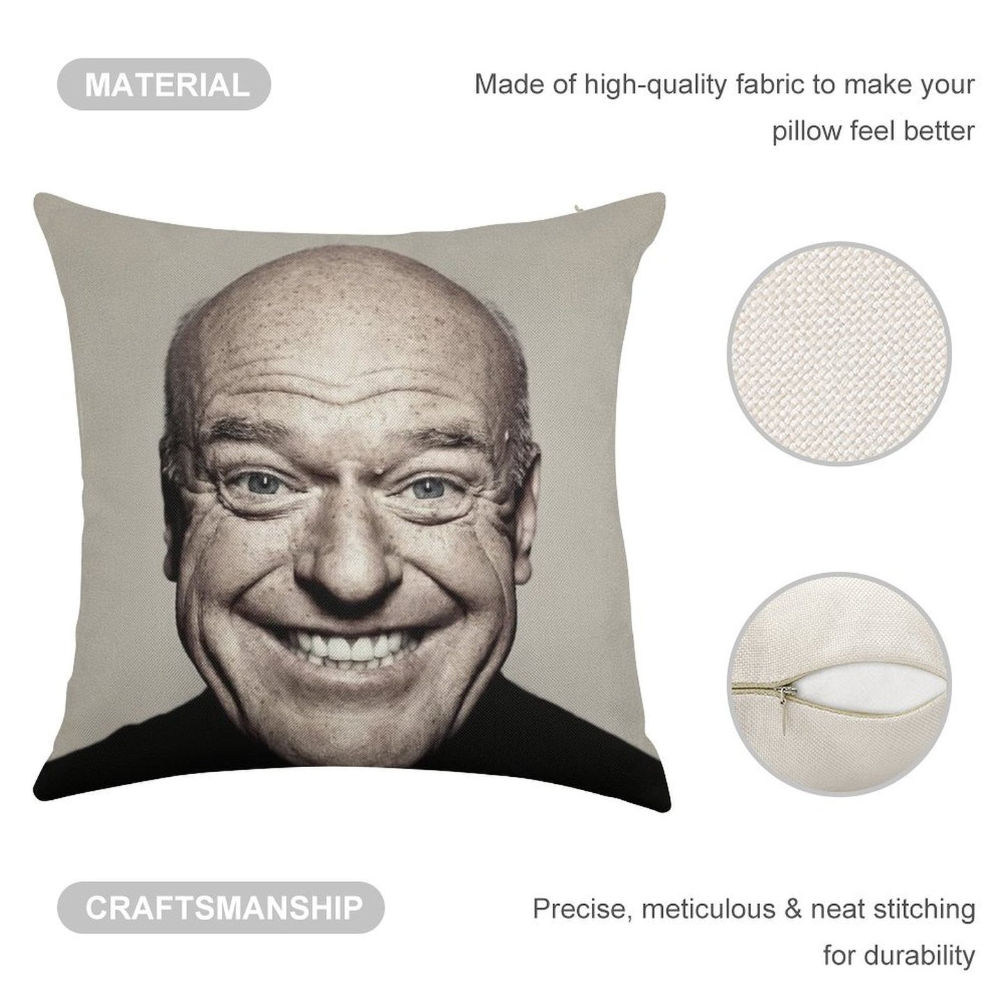Hank Schrader Dean Norris Happy Face Linen Throw Pillow Cover