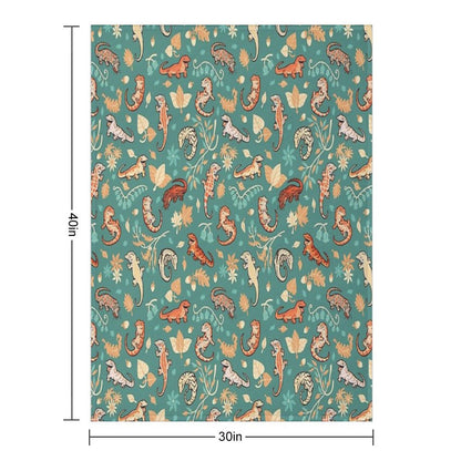 Autumn Geckos in Green Throw Blanket