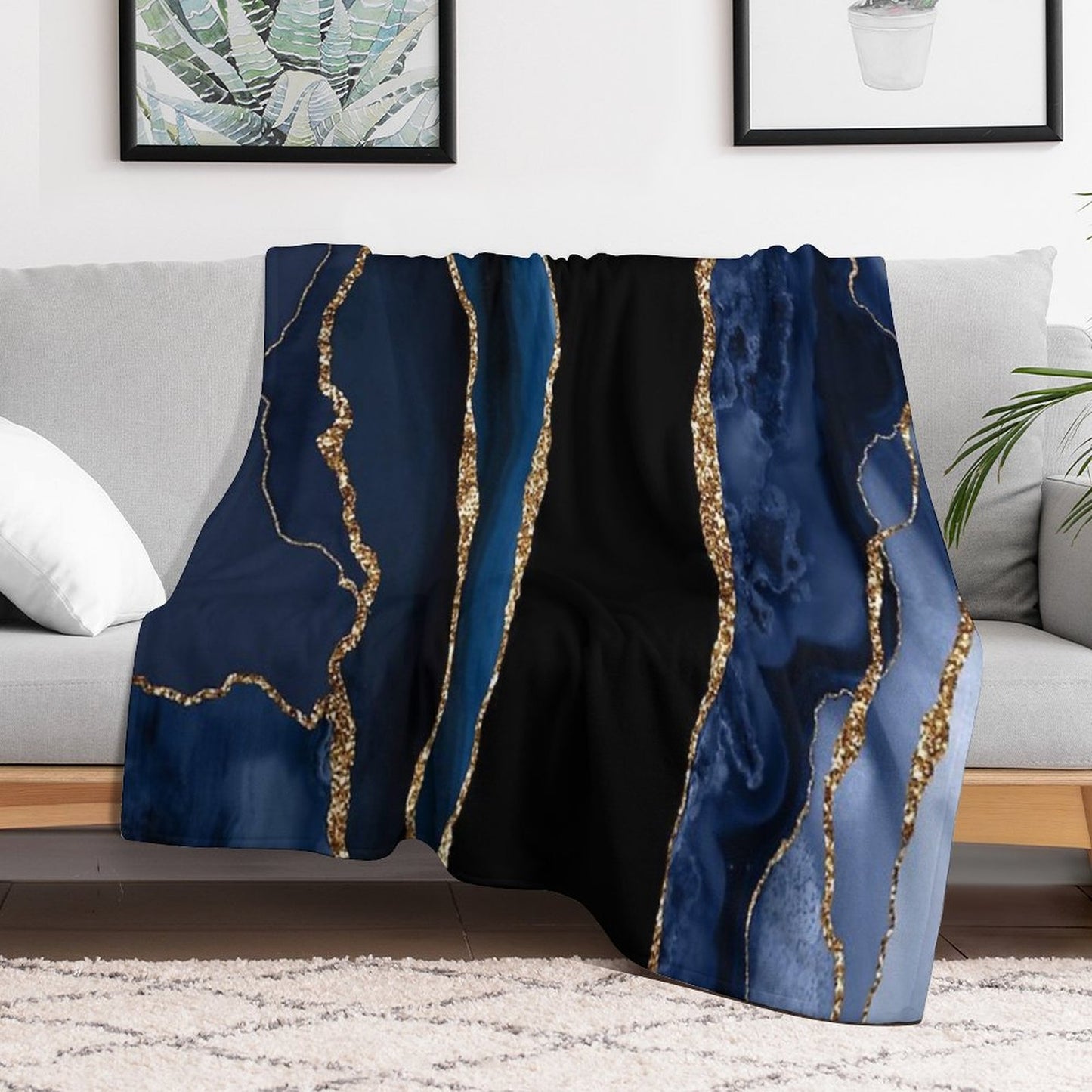Abstract Blue And Gold Modern Geode Agate Design Throw Blanket