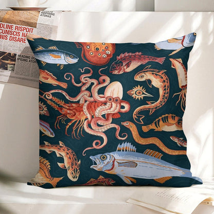 Pompeii Marine Mosaic Linen Throw Pillow Cover