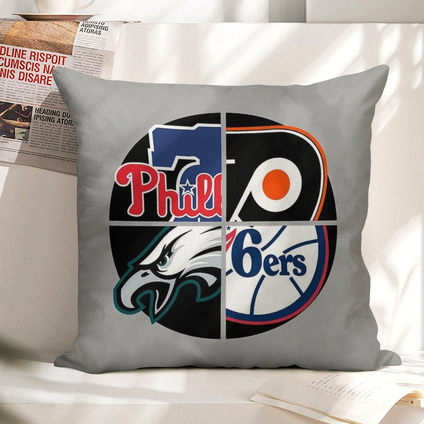 Philadelphia Sports Quad Linen Throw Pillow Cover