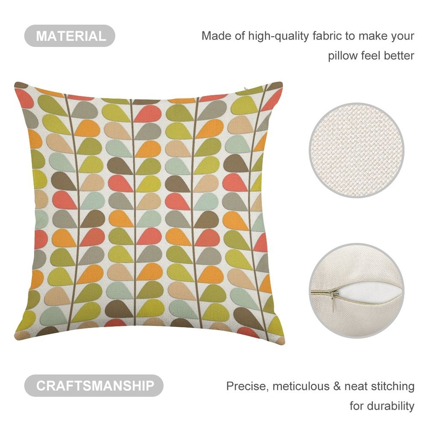 Retro 60s Midcentury Modern Pattern Linen Throw Pillow Cover